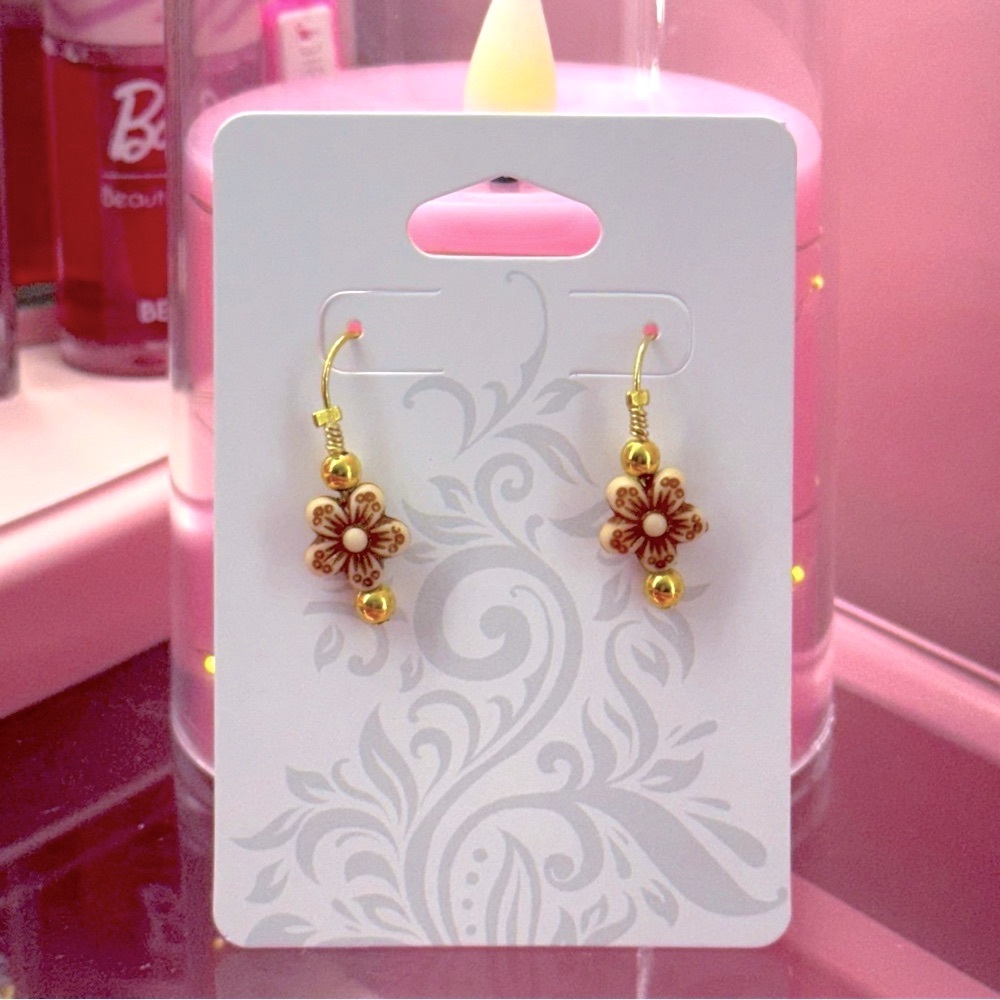 Handmade Earrings Handcrafted With Love Gold Flower Design